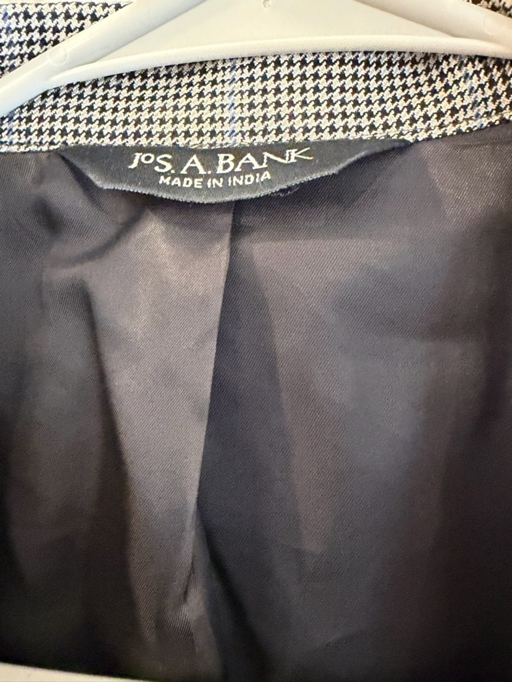 Jos A Bank Gray Houndstooth Plaid Blazer Silk Wool Sport Coat Men’s 42R - Picture 4 of 8